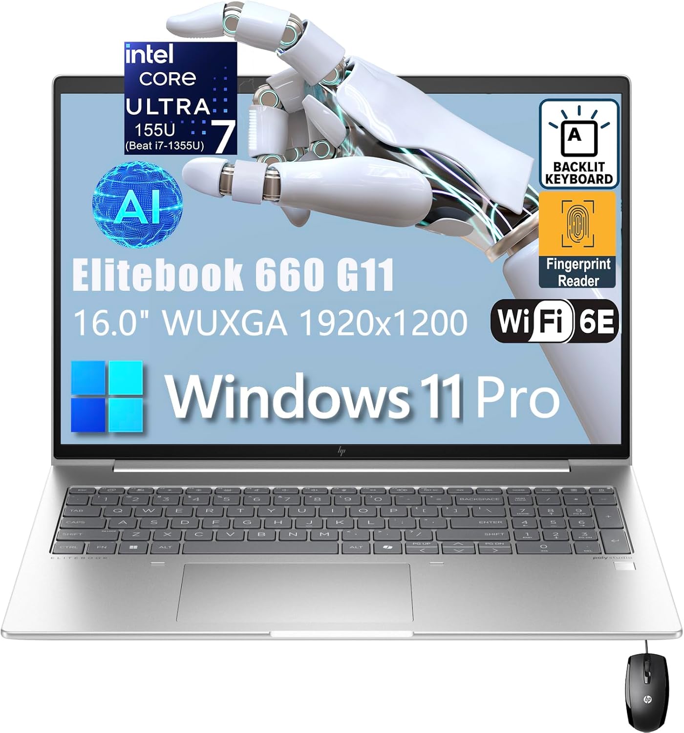 HP Elitebook 660 G11 16" FHD+ Business Copilot AI Laptop Computer, Intel Ultra 7...