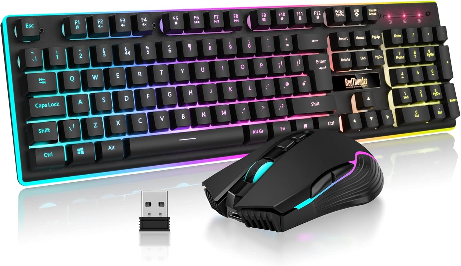RedThunder K10 Wireless Gaming Keyboard and Mouse Combo, LED Backlit Rechargeabl...