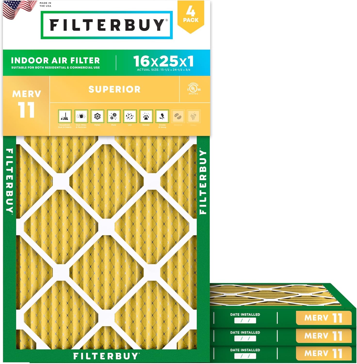 Filterbuy 16x25x1 Air Filter, Special Allergen Defense Replacement MERV 11 Filte...