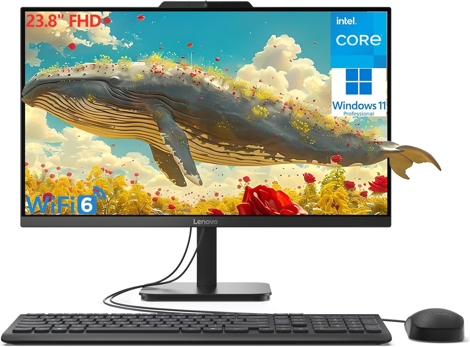 Lenovo 24 23.8" Fhd All-in-One Desktop Computer for Home Office, Intel 4-Core Pr...