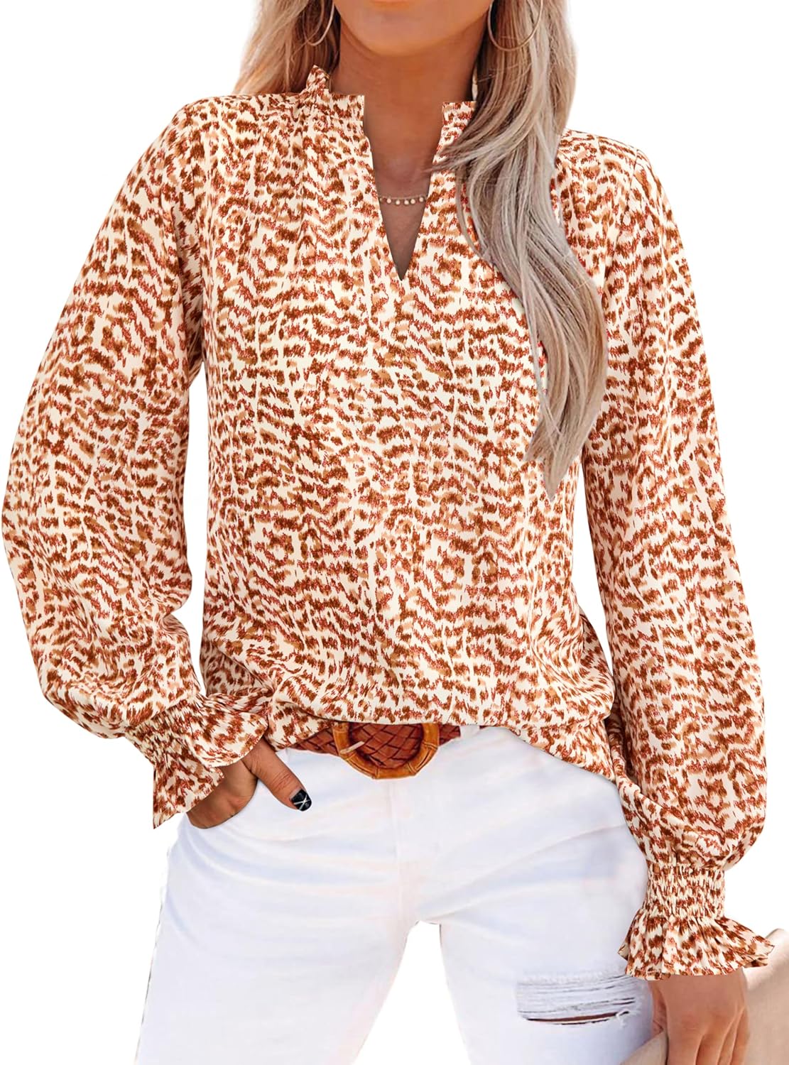 Stylish MASCOMODA Womens V Neck Tops, Unique Floral Long Sleeve Fashion for 2025...