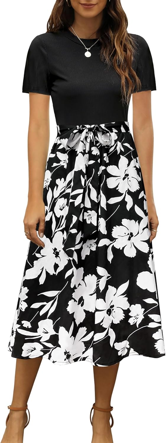 Elegant Zattcas Women 2025 Summer Dress, Unique Short Sleeve Ribbed Dress, Perfe...