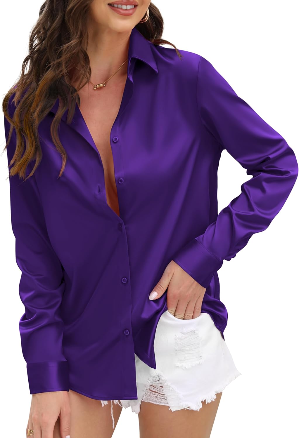 Stylish CUNLIN Womens Soft Satin Silk Shirt, Unique Leopard Button Down Shirts,...