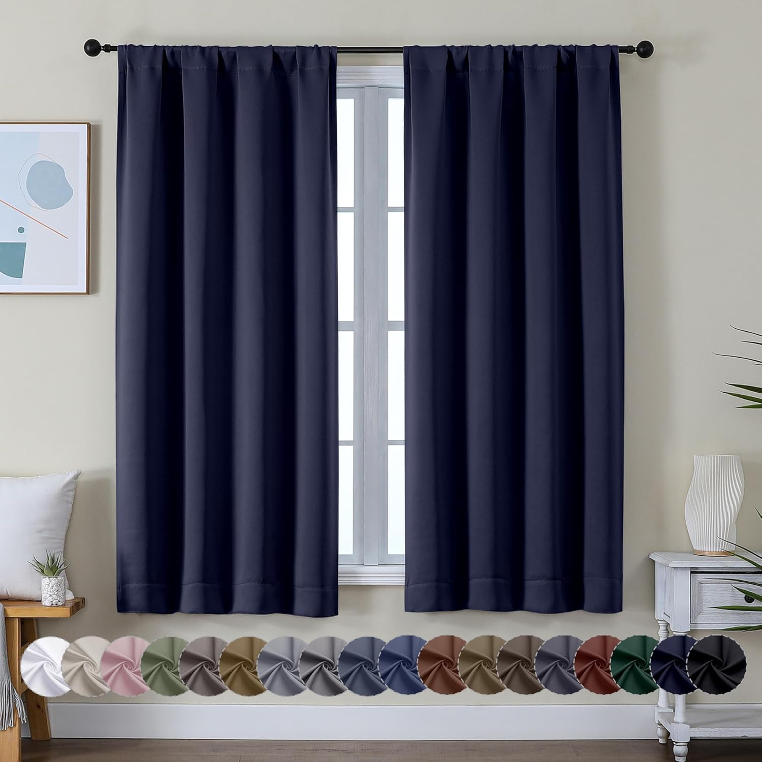 Simplebrand Ava Blackout Curtains, High-Quality Navy Blue Curtains for Bedroom w...