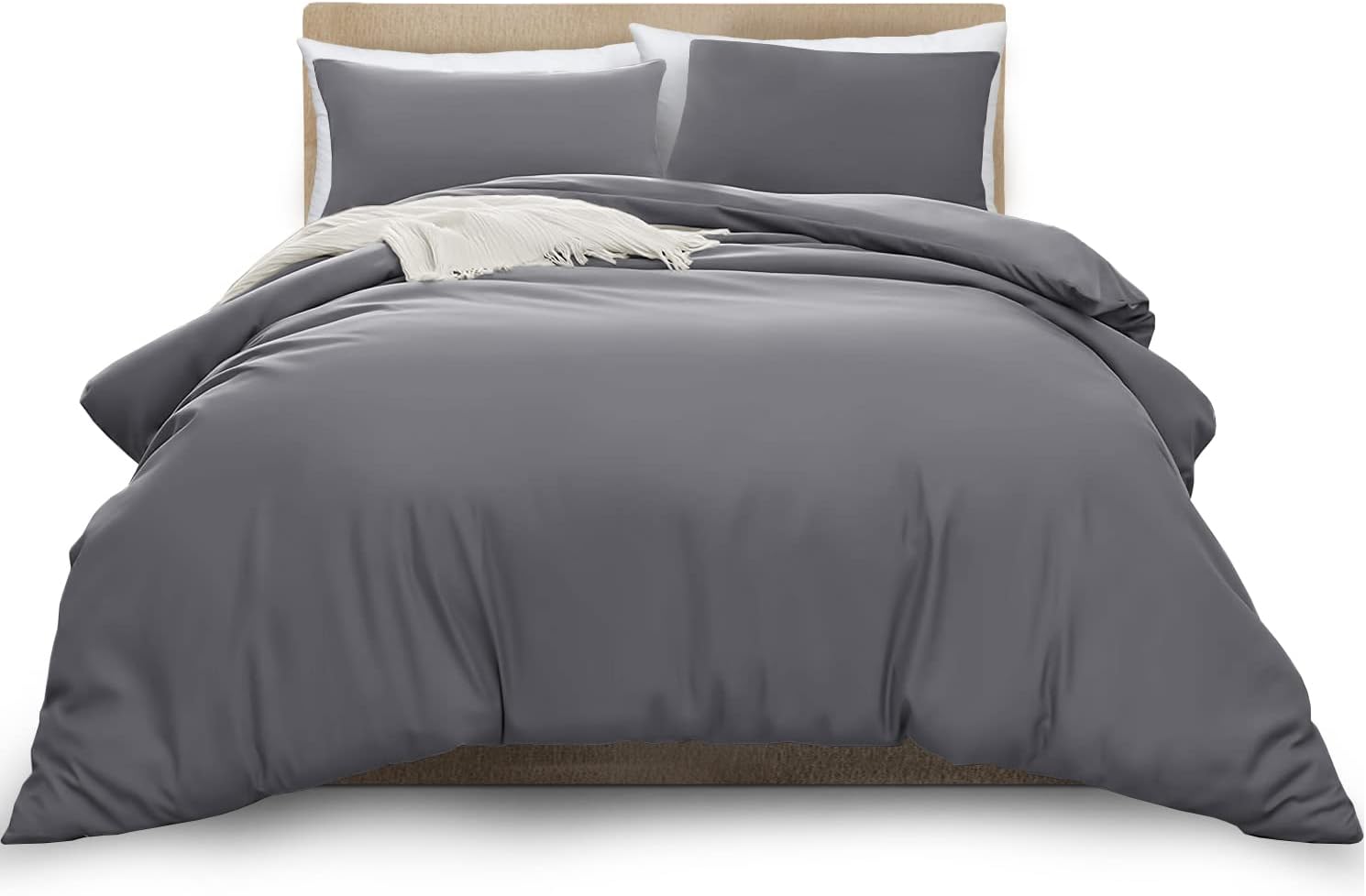 MOONLIGHT20015 Double Duvet Cover Grey Solid Soft Double Bedding Duvet Cover Set...