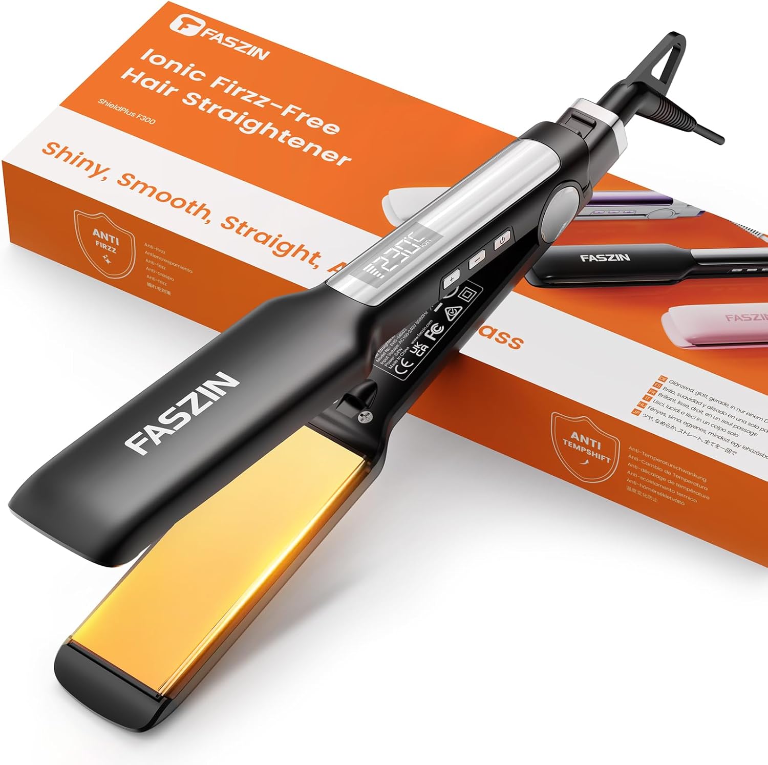 Faszin Professional Hair Straighteners, 42mm Wide-Plate Titanium Negative Ion Fl...