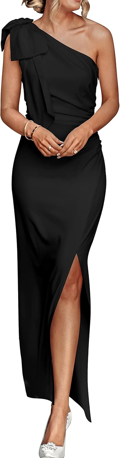 PRETTYGARDEN Women's Summer One Shoulder Long Formal Dresses Sleeveless Ruched B...