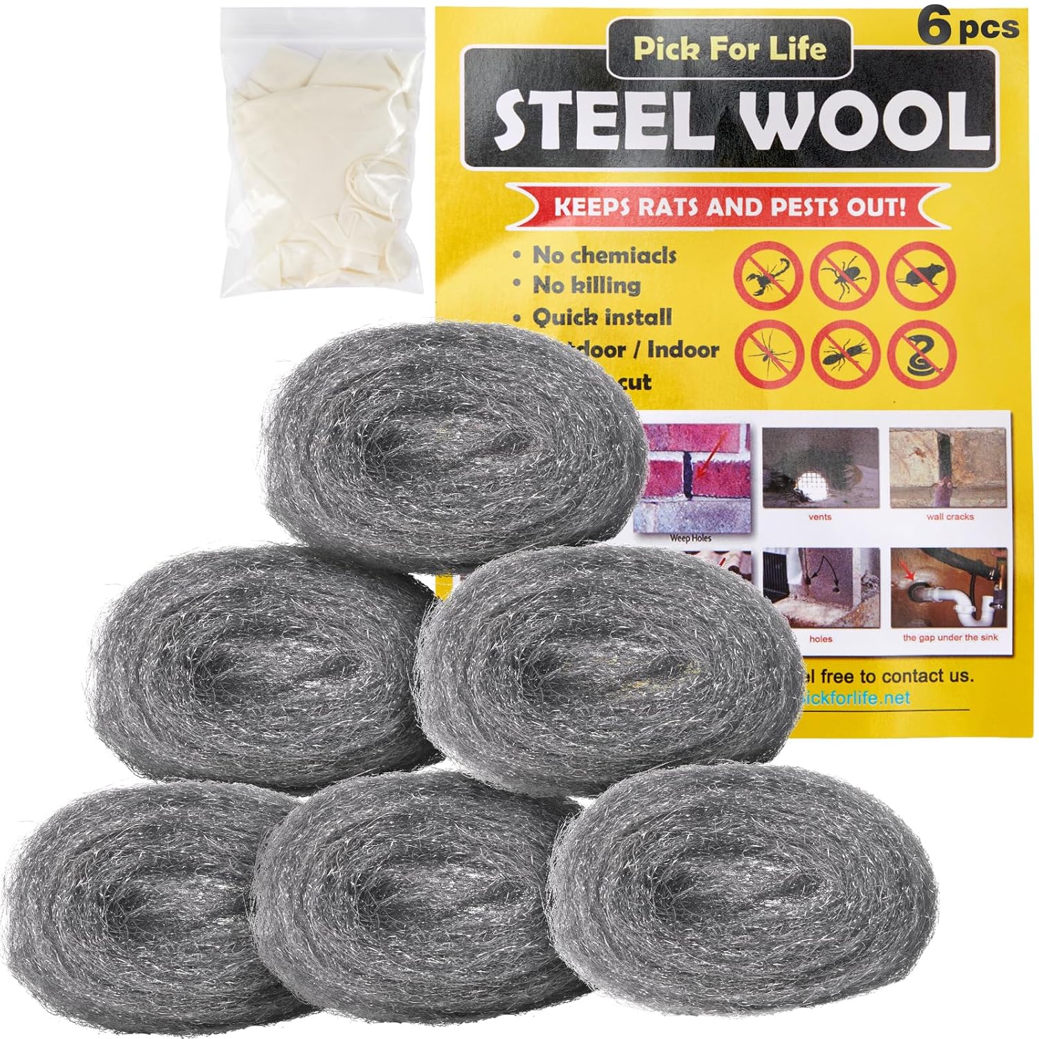 Steel Wool Mice - 6 Pack 0000 Rodent Control Gaps Blocker Stainless Coarse Wire...