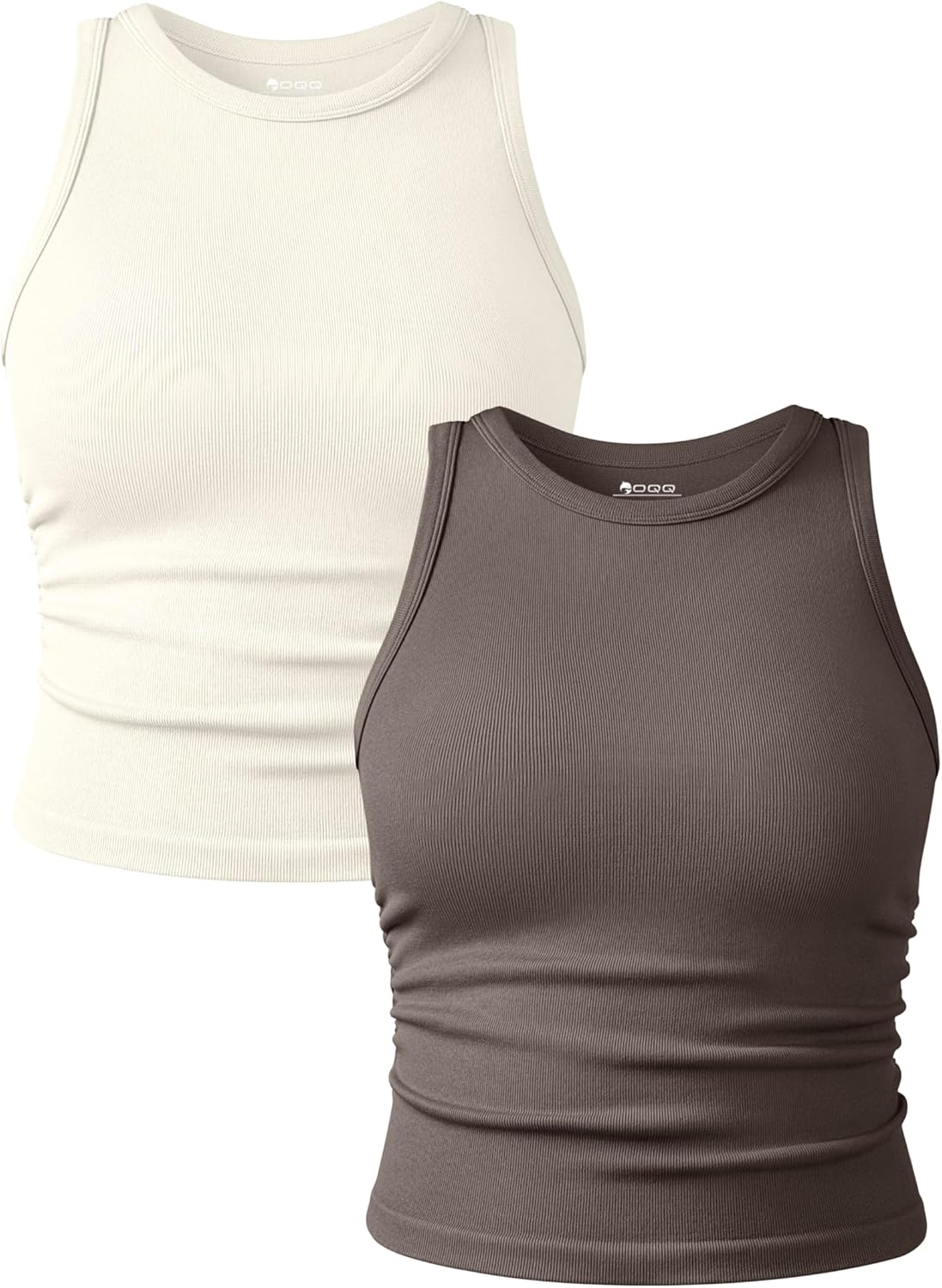 OQQ Women's 2 Piece Tank Tops Crew Neck Sleeveless Basic Stretch Casusal Yoga Cr...