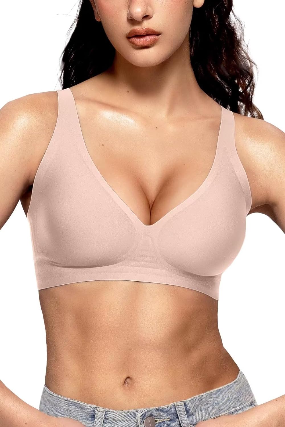 Vertvie Jelly Wireless Bras for Women Push Up Plunge Seamless T-Shirt Bras No Un...