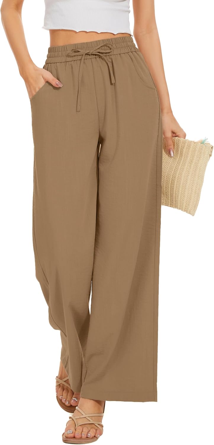 Stylish Women Flowy Pants, Unique Drawstring Waist Wide Leg Palazzo, Comfortable...