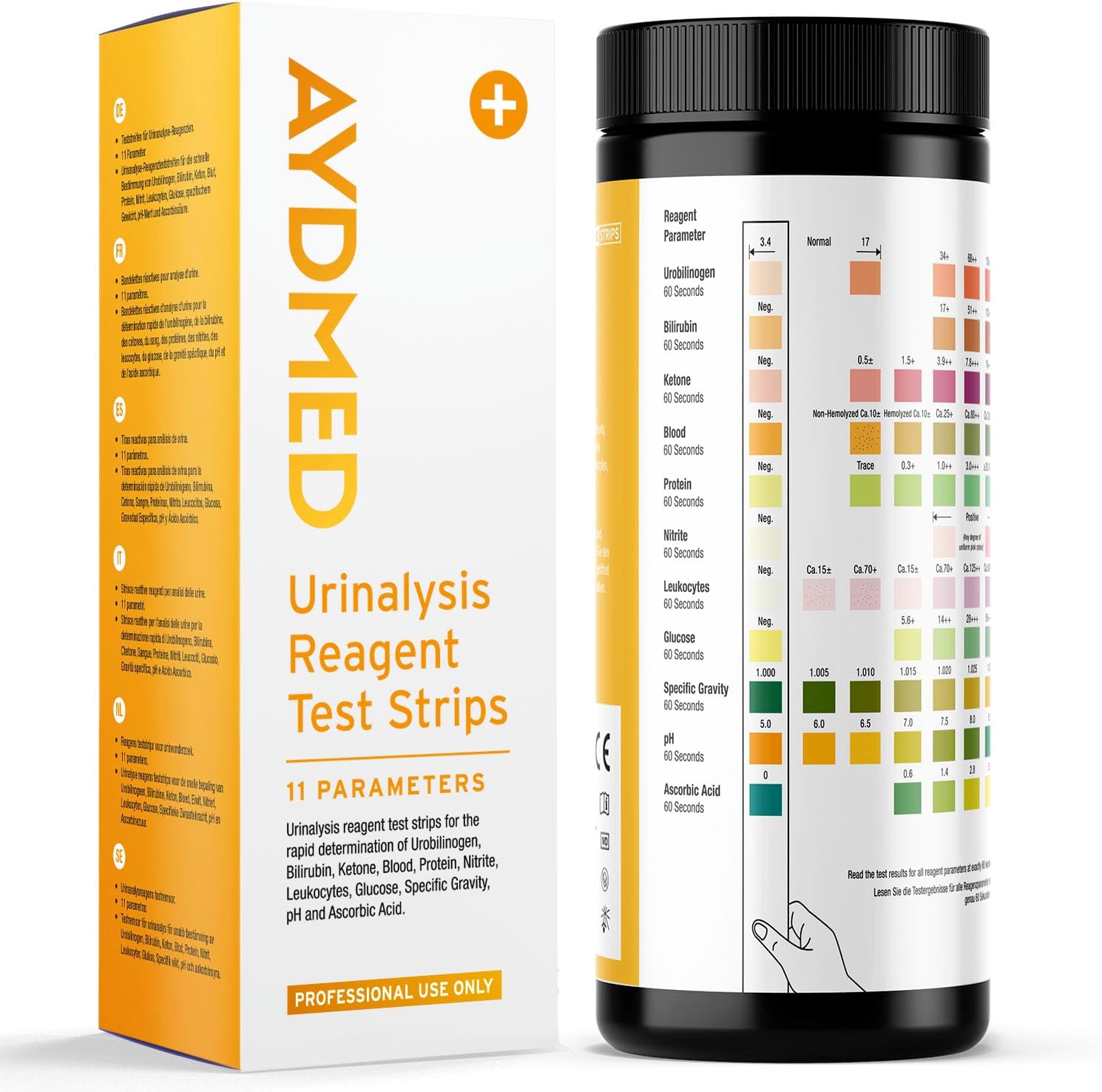 100 x AYDMED 11-in-1 Urine Test Strips | 11 Parameter Urine Test Strips for Urob...