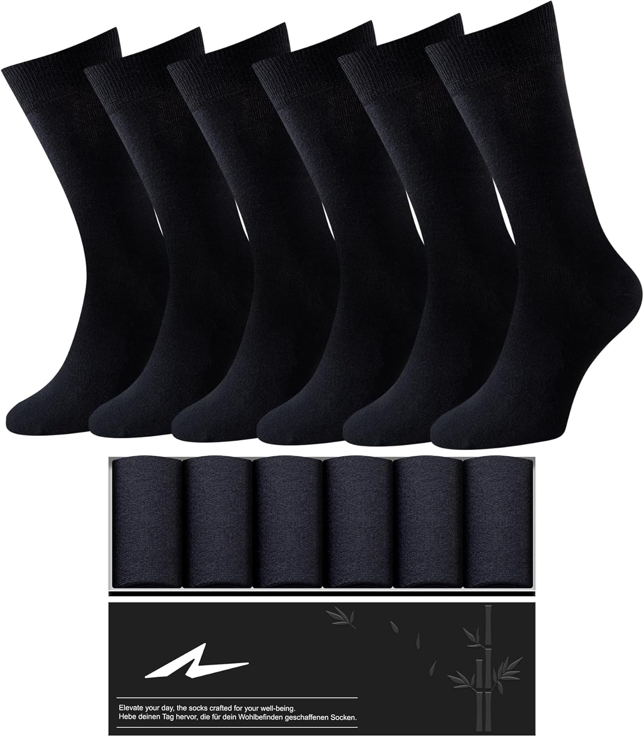 Niorasen 6 Pairs Bamboo Mens Socks, Comfortable Soft Top Crew Socks, Breathable...