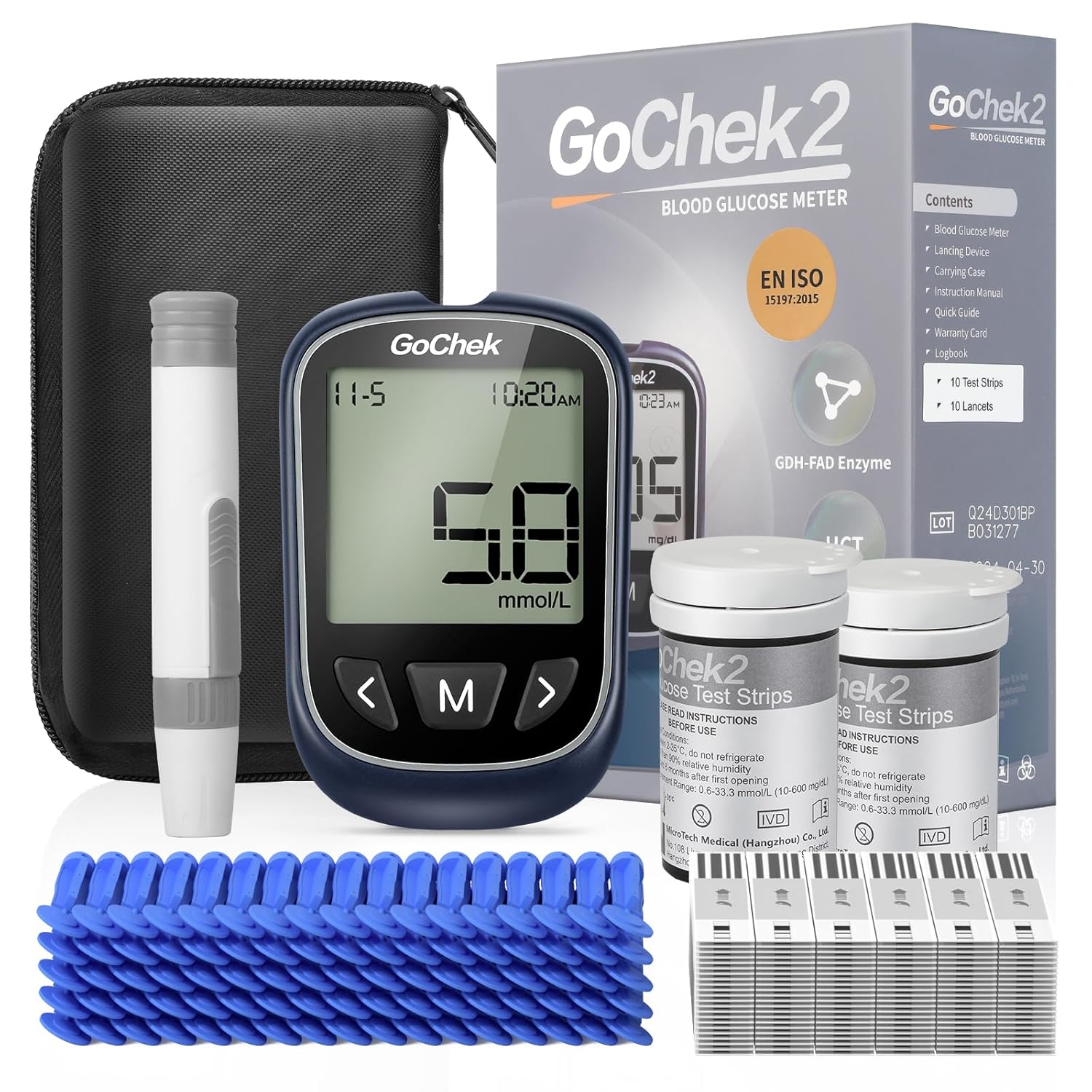 GoChek Diabetes Test Kit, Blood Sugar Tester with Ketone and Hypo Warning, 450 M...