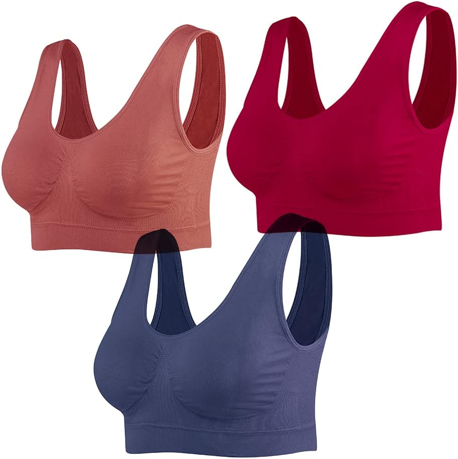 Lemef 3-Pack Seamless Sports Bra Wirefree Yoga Bra with Removable Pads for Women...