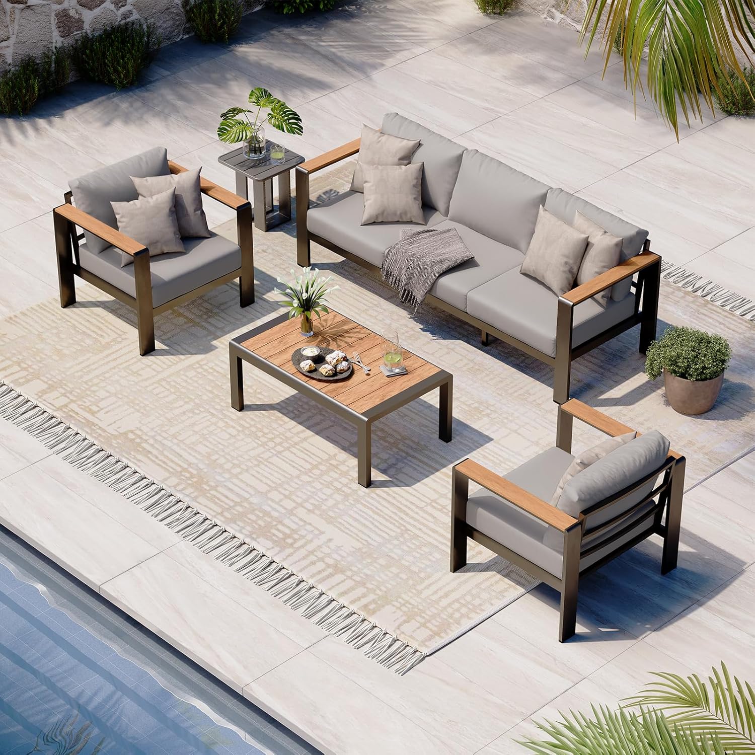 Aluminum Outdoor Patio Furniture Set with Coffee Table, 4 Piece Patio Conversati...