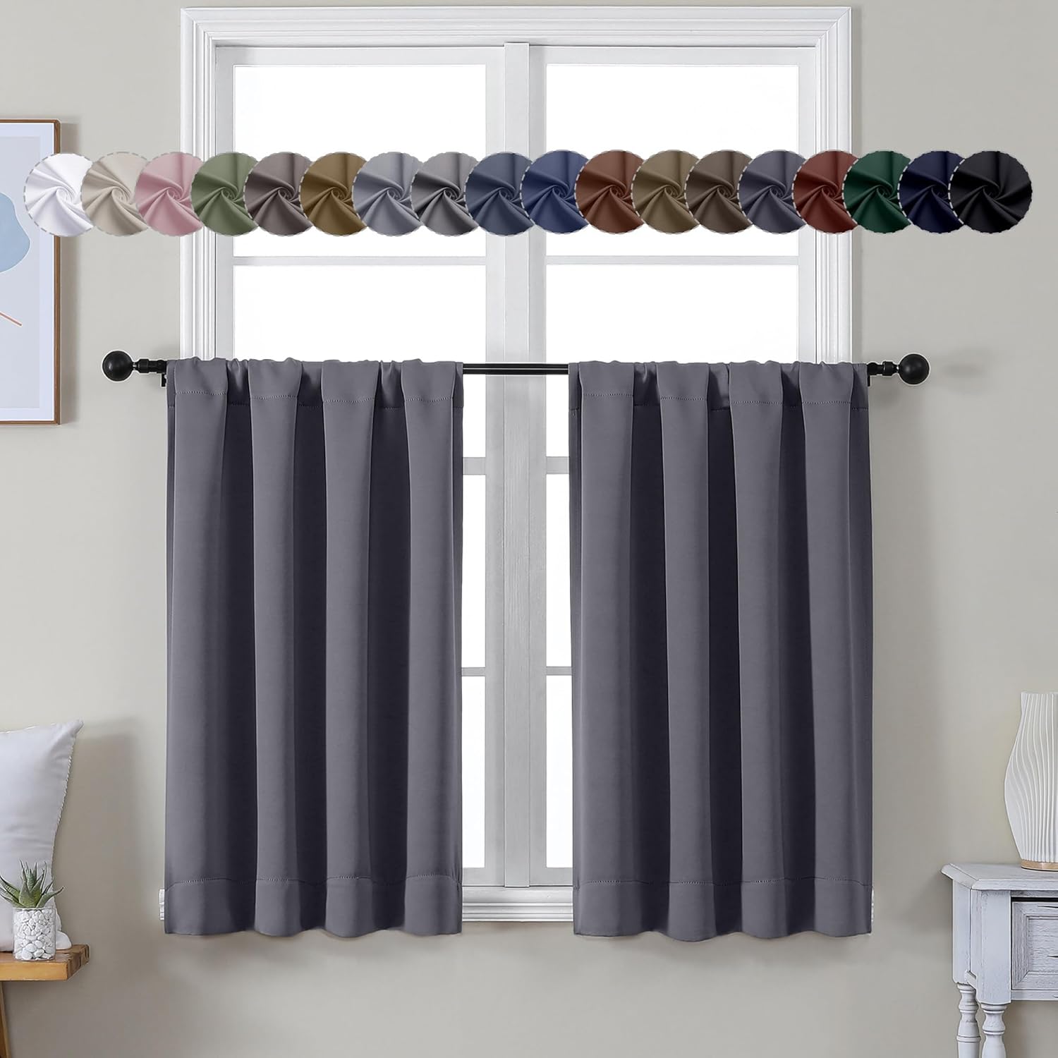 Simplebrand Ava Grey Short Blackout Curtains, Spec...