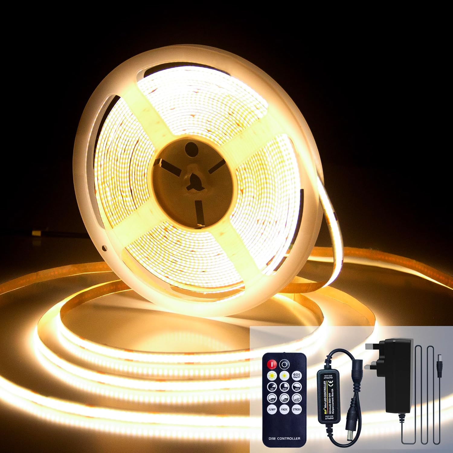 COB LED Strip 10M, 3000K Warm White LED Strips, 24V Dimmable LED Strip Lights, C...