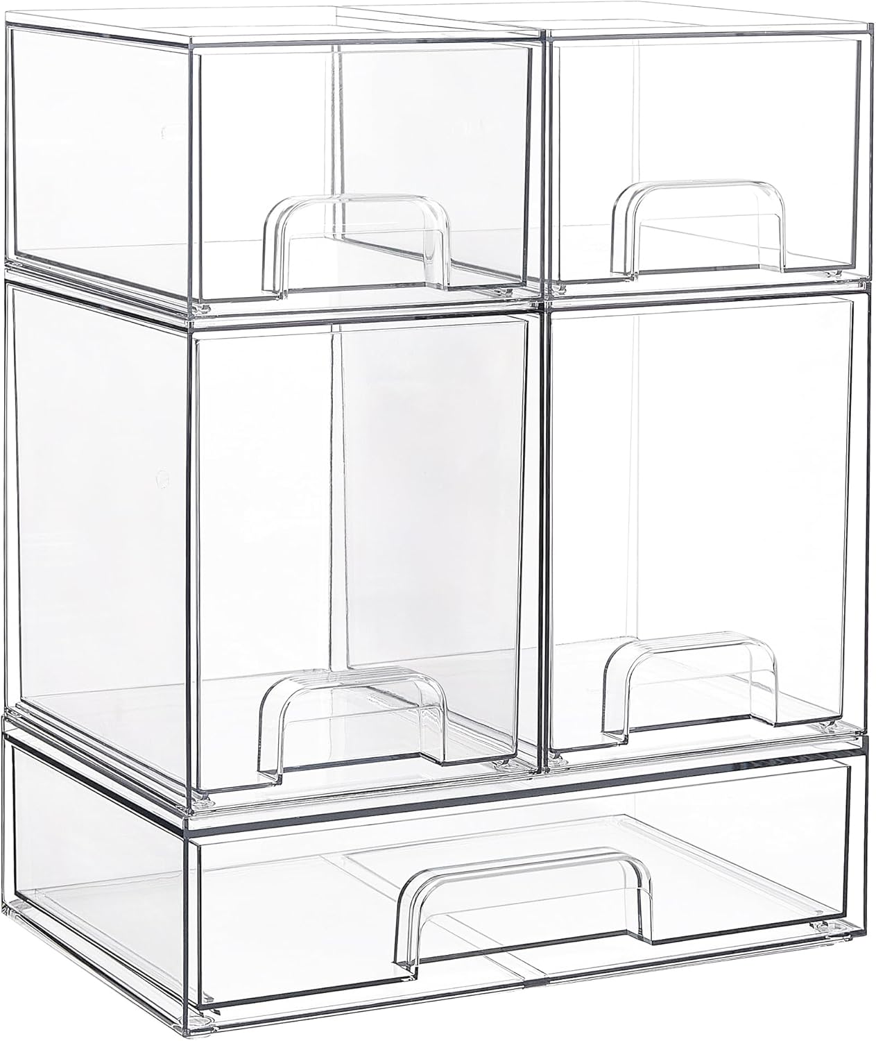 Vtopmart Stackable Storage Drawers Set of 5, Clear Plastic Organizer Bins for Be...