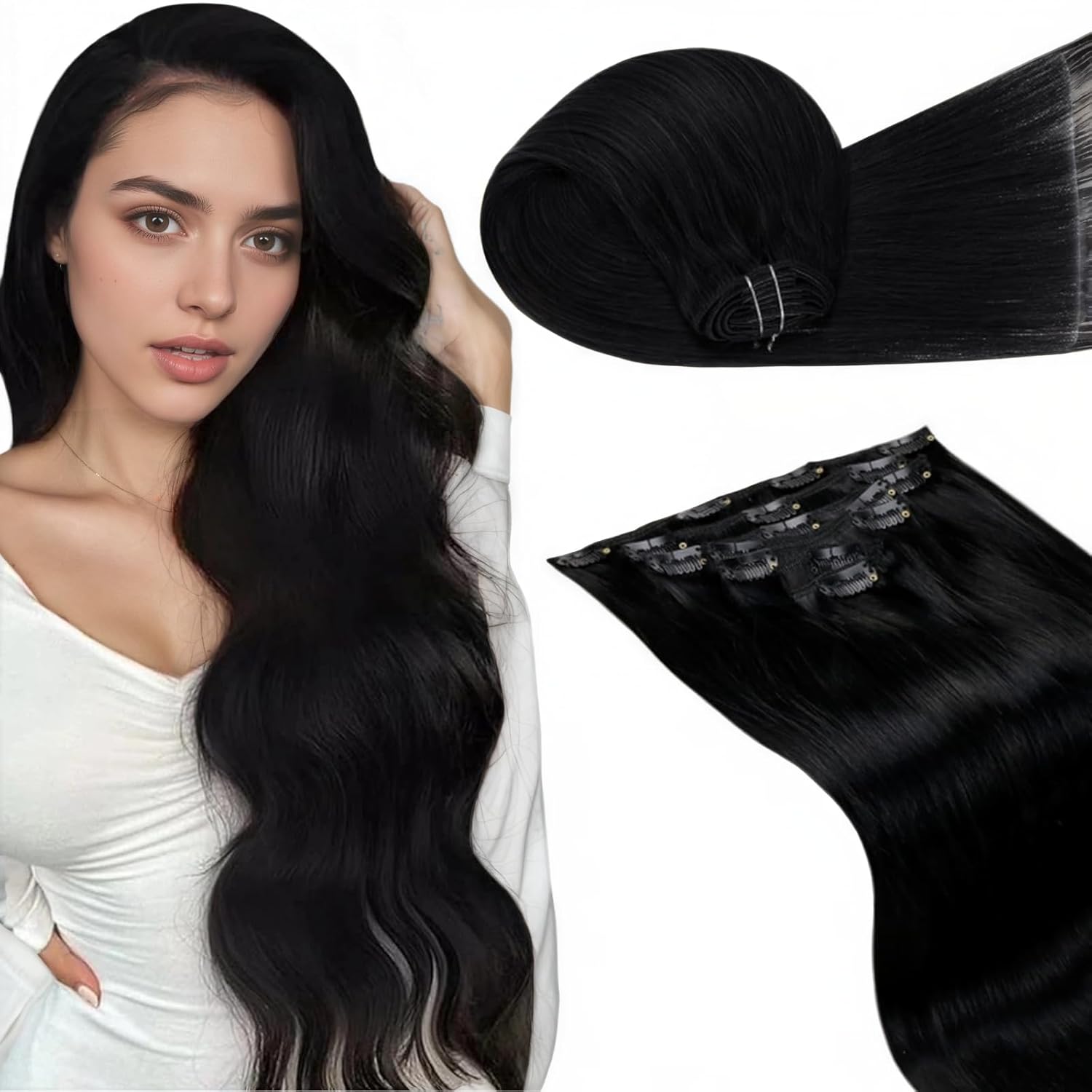 LaaVoo Clip-In Hair Extensions, Premium Hair Extensions Real Human Hair, High-Qu...