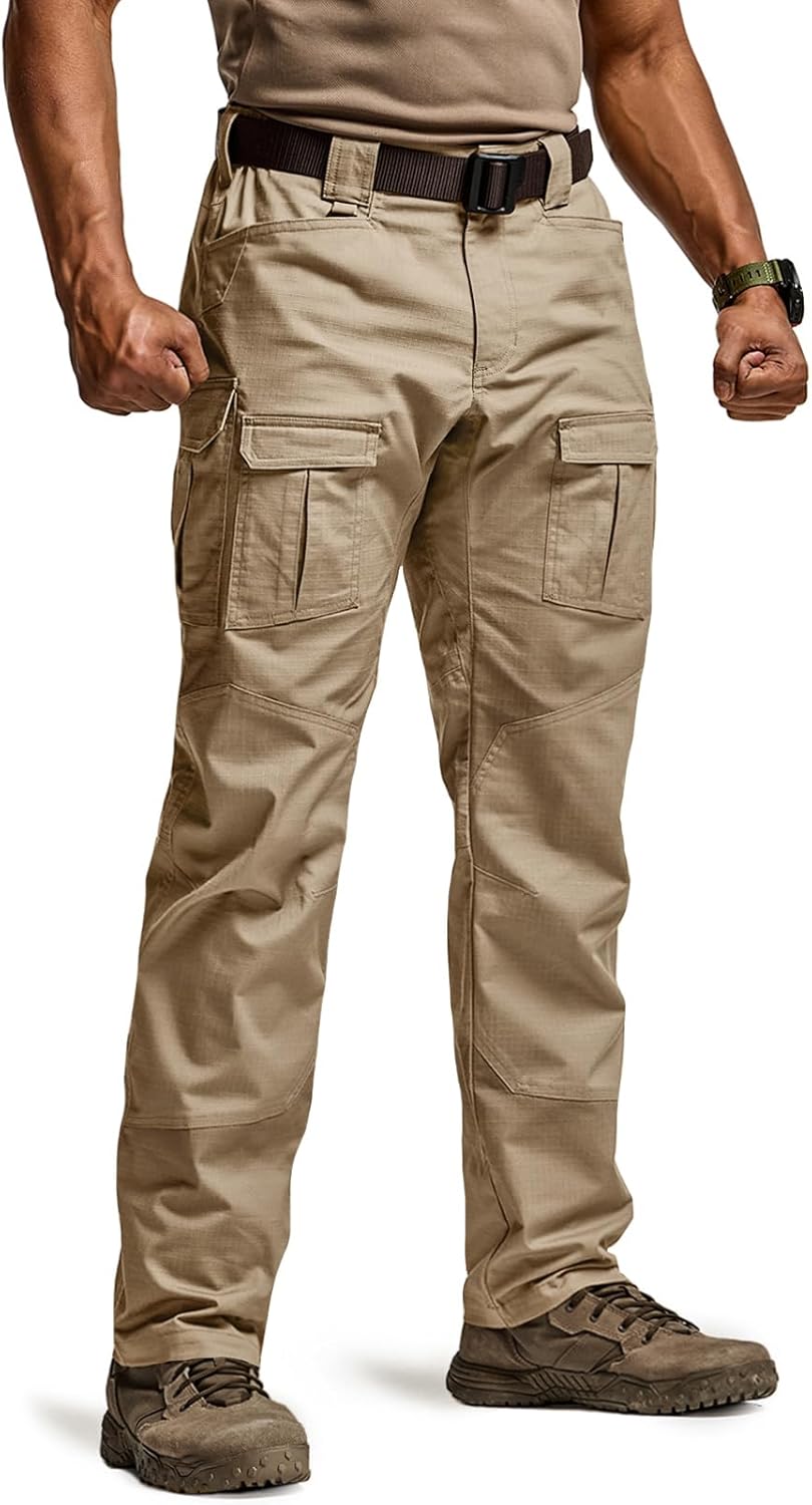 CQR Men's Flex Ripstop Tactical Pants, Special Water Resistant Cargo Pants, Ligh...