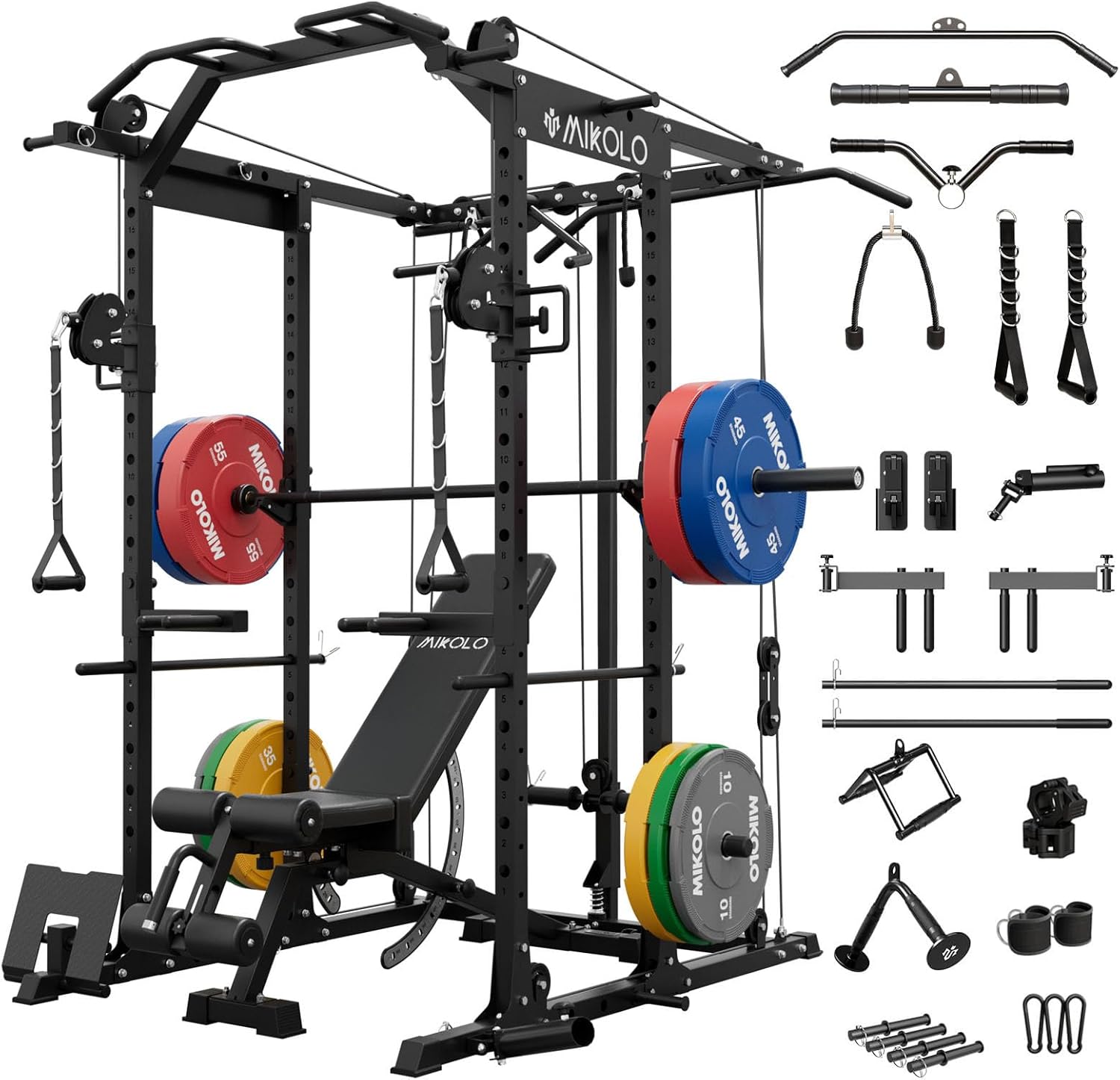 Mikolo Power Cage, Power Rack with Cable Crossover System, 1500LBS Squat Rack wi...