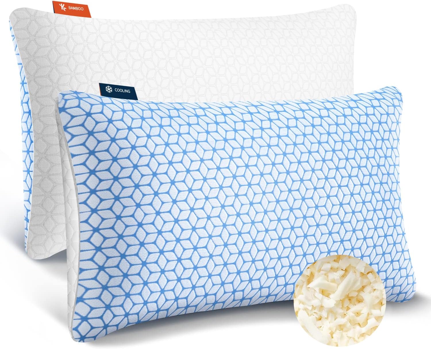 Shredded Memory Foam Pillows Queen Size Set of 2, Cooling Firm Pillows Queen Siz...