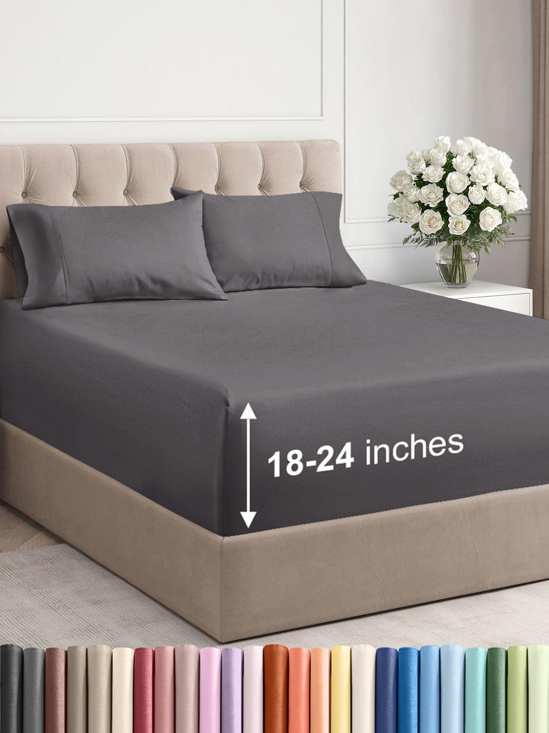 4 Piece Luxury Hotel Bed Sheet Set, Special Breathable Cooling Deep Pocket Sheet...