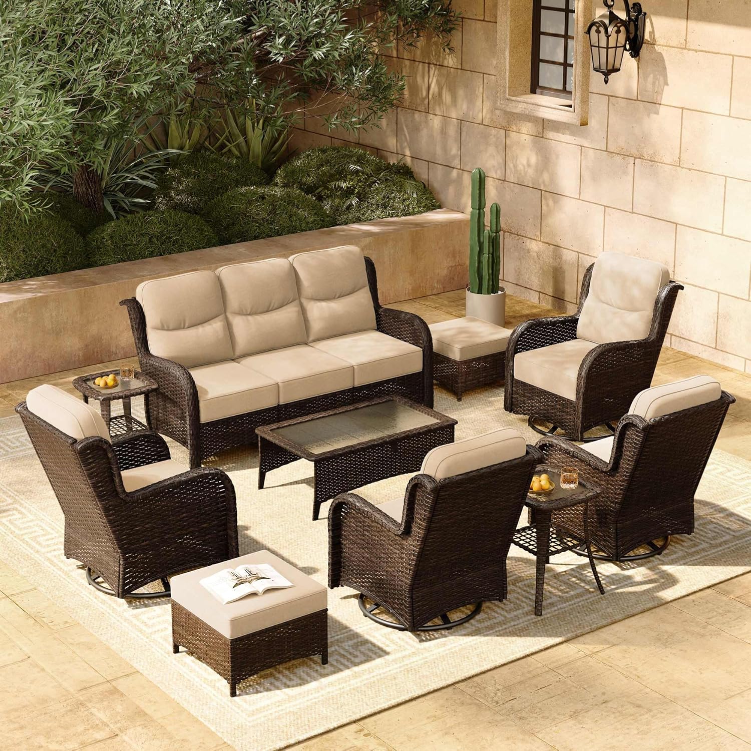 HILLGA Luxury Patio Furniture Set with 6-inch Thick Cushion, Outdoor Couch and H...
