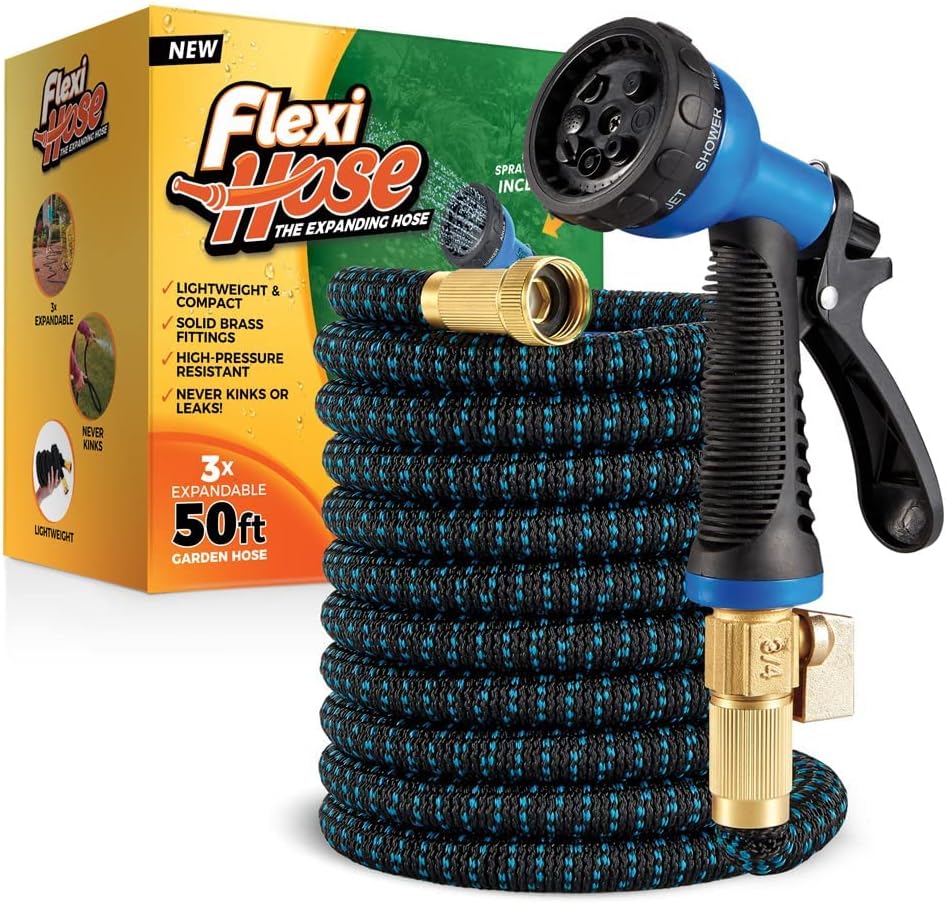 Flexi Hose with 8 Function Nozzle, 50FT - Lightwei...