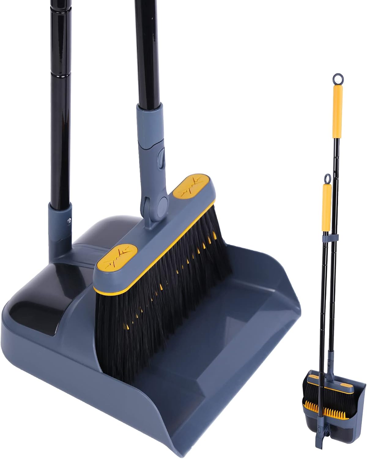 JEHONN Dustpan and Brush Set Long Handled, Tall 180 Degree Rotating Sweeping Bru...