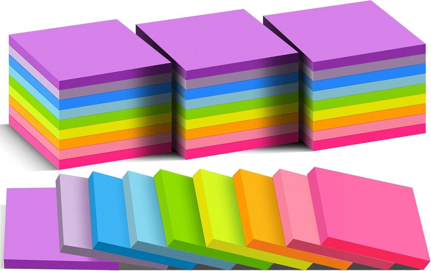 (36 Pads) Sticky Notes 76 mm x 76 mm Post, 9 Bright Colors Self-Stick Note Pads...