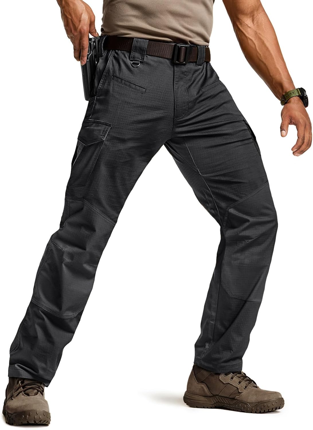 CQR Men's Flex Ripstop Tactical Pants, Special Water Resistant Cargo Pants for H...