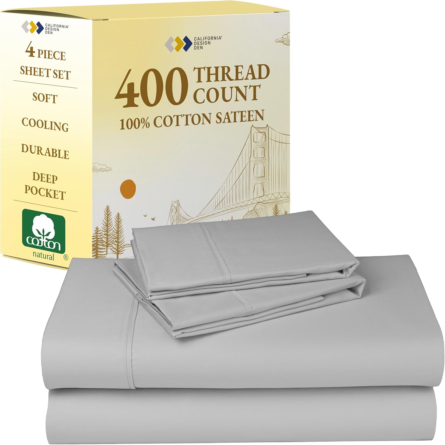 Premium California Design Den Queen Sheets Set, Luxurious Soft 400 Thread Count...