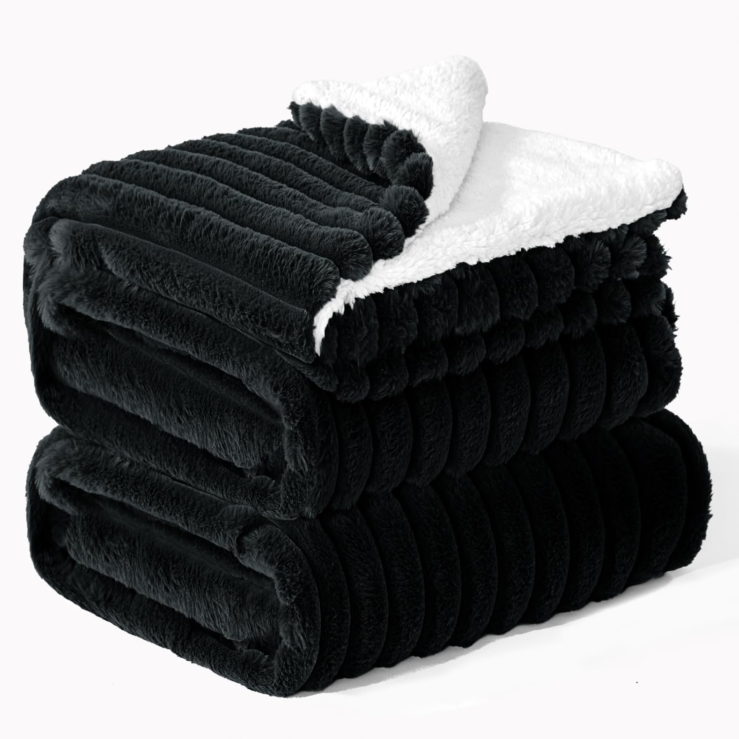 BEDELITE Fluffy Sherpa Fleece Blanket - Queen Size Black Bed Throw Thick Soft Co...