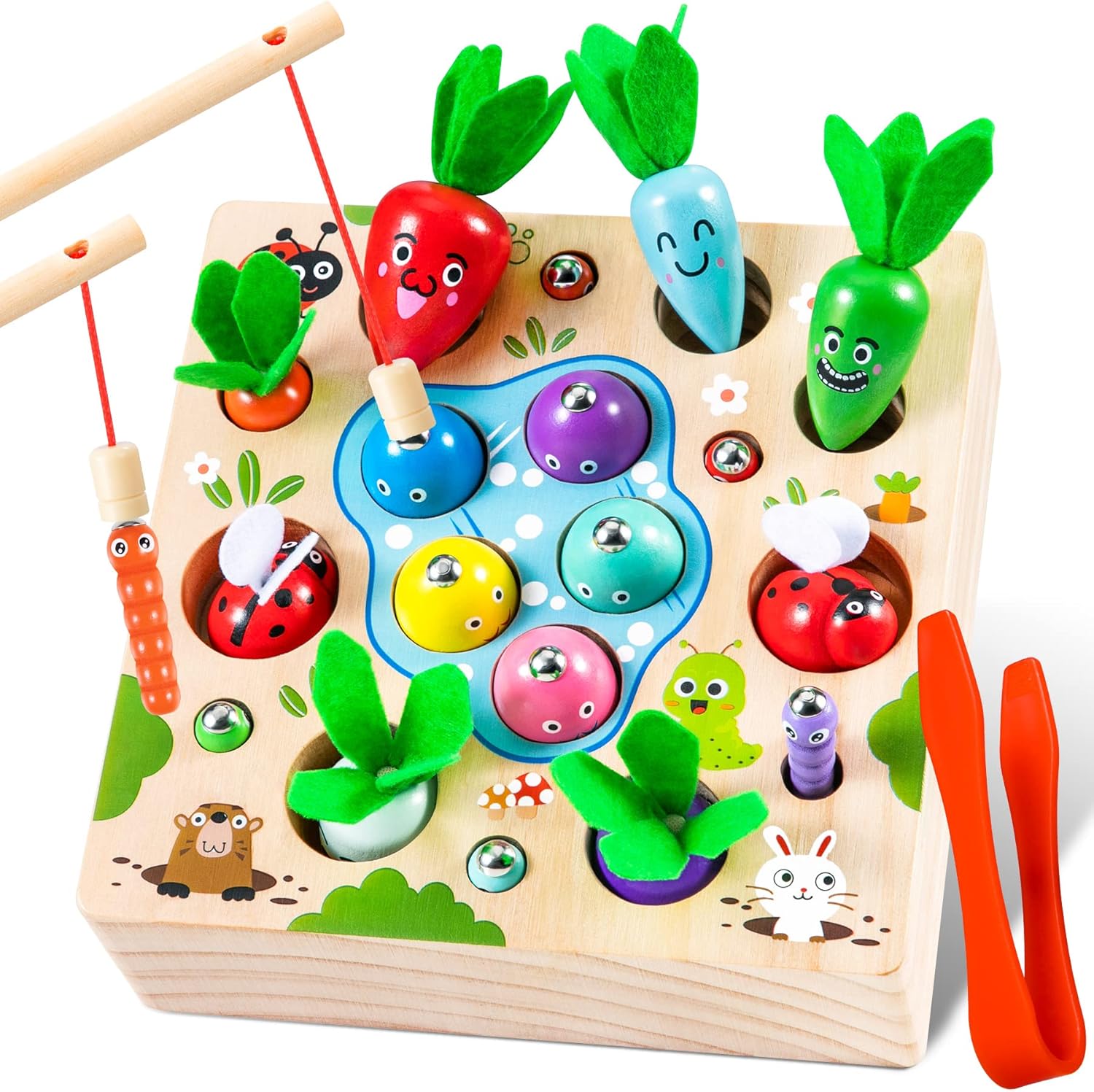 COOLJOY Wooden Fishing Game Toy, 4 In 1 Magnetic Montessori Toys for 2 Year Olds...