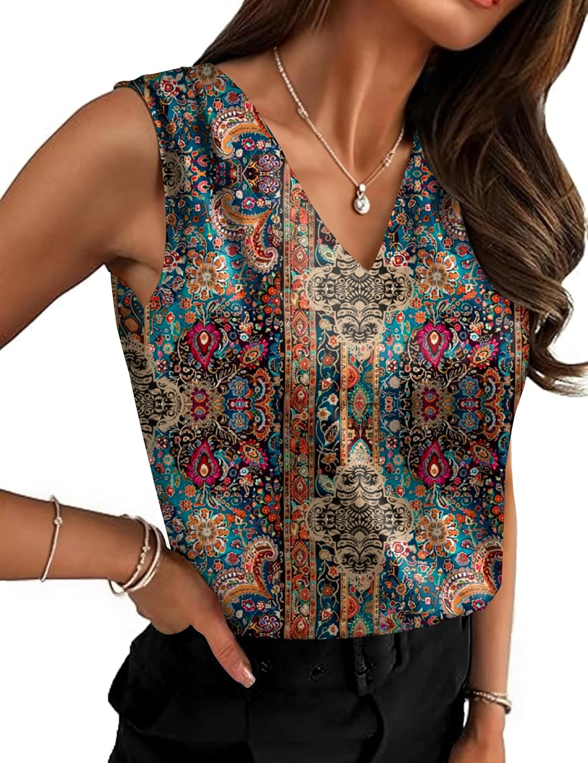 Zeagoo Women's Silk Satin Camisole Tank Tops V Neck Pleated Dressy Casual Sleeve...