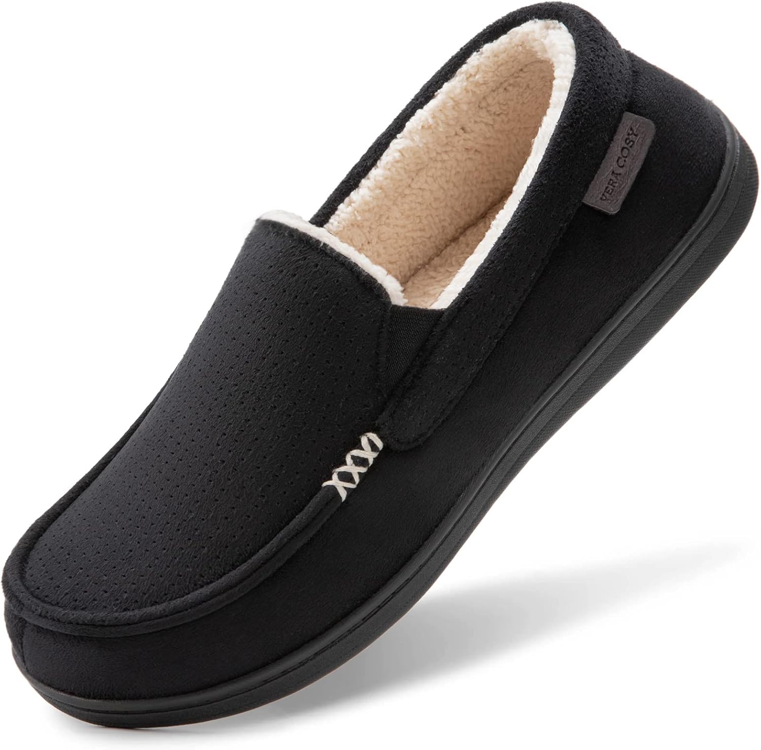 VeraCosy Men's Comfy Suede Memory Foam Moccasin Slippers Warm Sherpa Lining Hous...