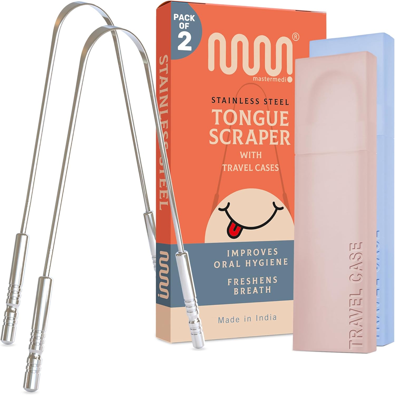 MasterMedi Tongue Scraper with Travel Case (2 Pack), Bad Breath Treatment Tongue...