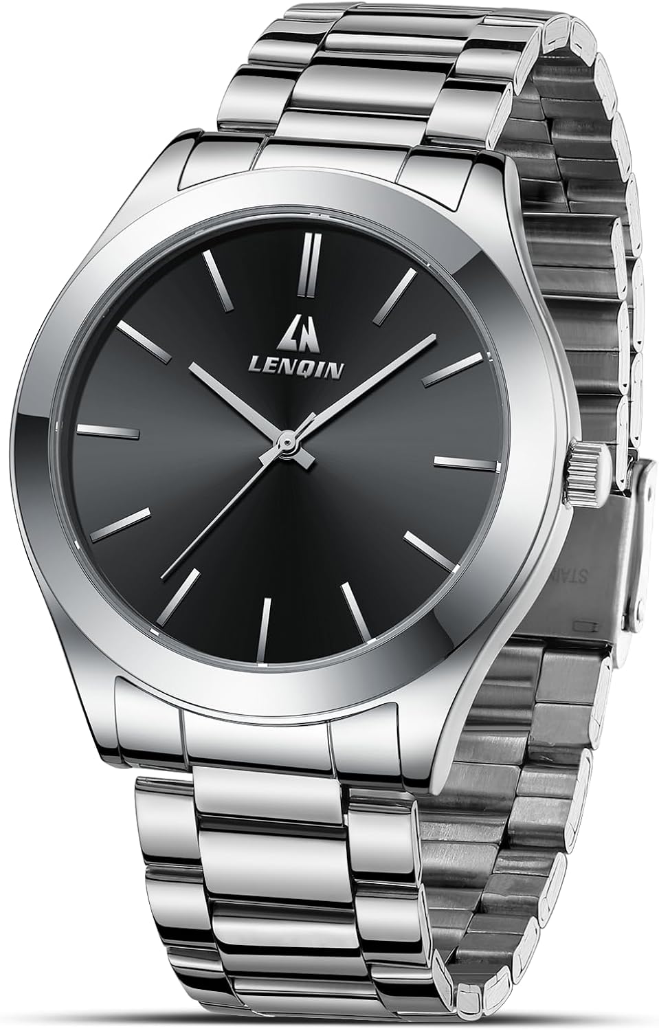 LN LENQIN Mens Watches Stainless Steel Watches Men Analog Quartz Watch 30M Water...
