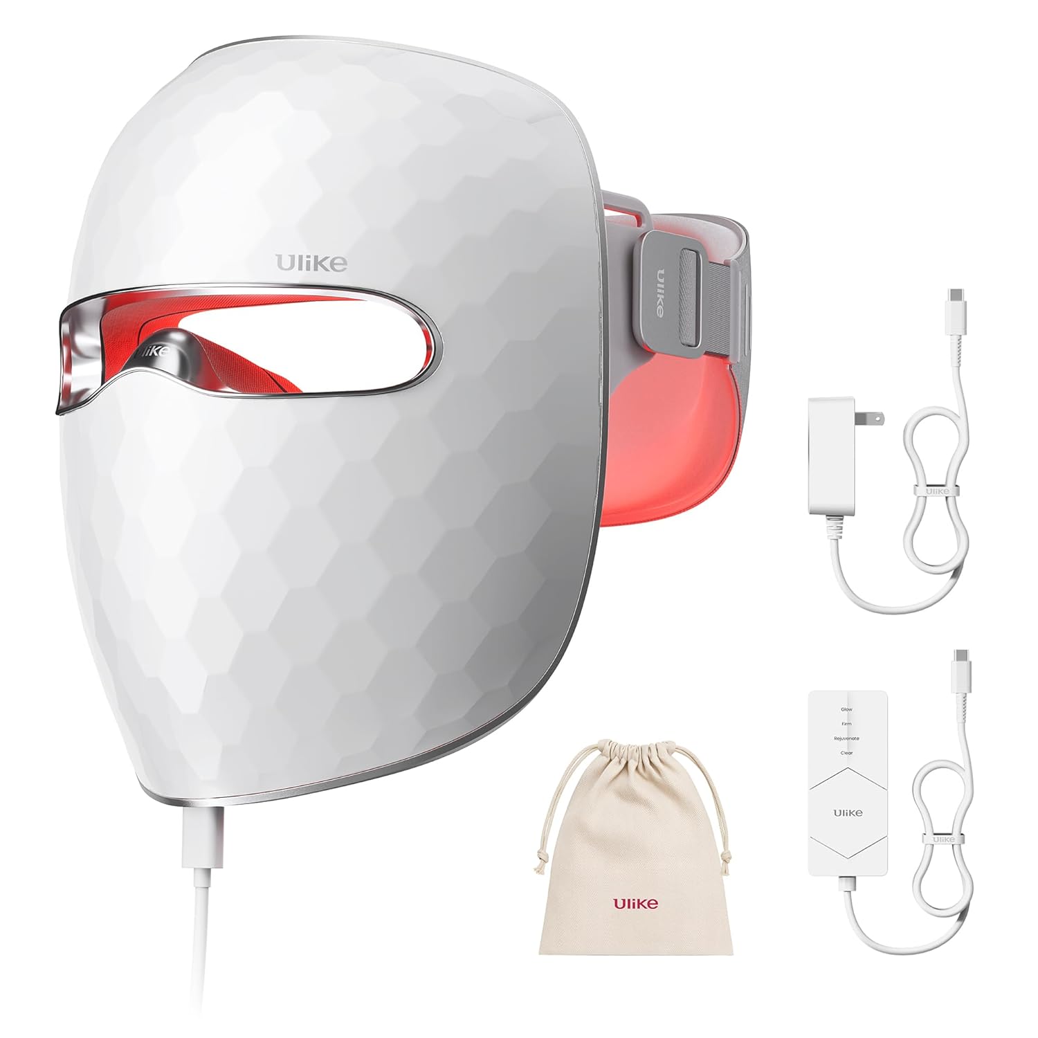 Ulike ReGlow LED Light Therapy Mask, Red Light Therapy for Face, 4 Modes with Re...