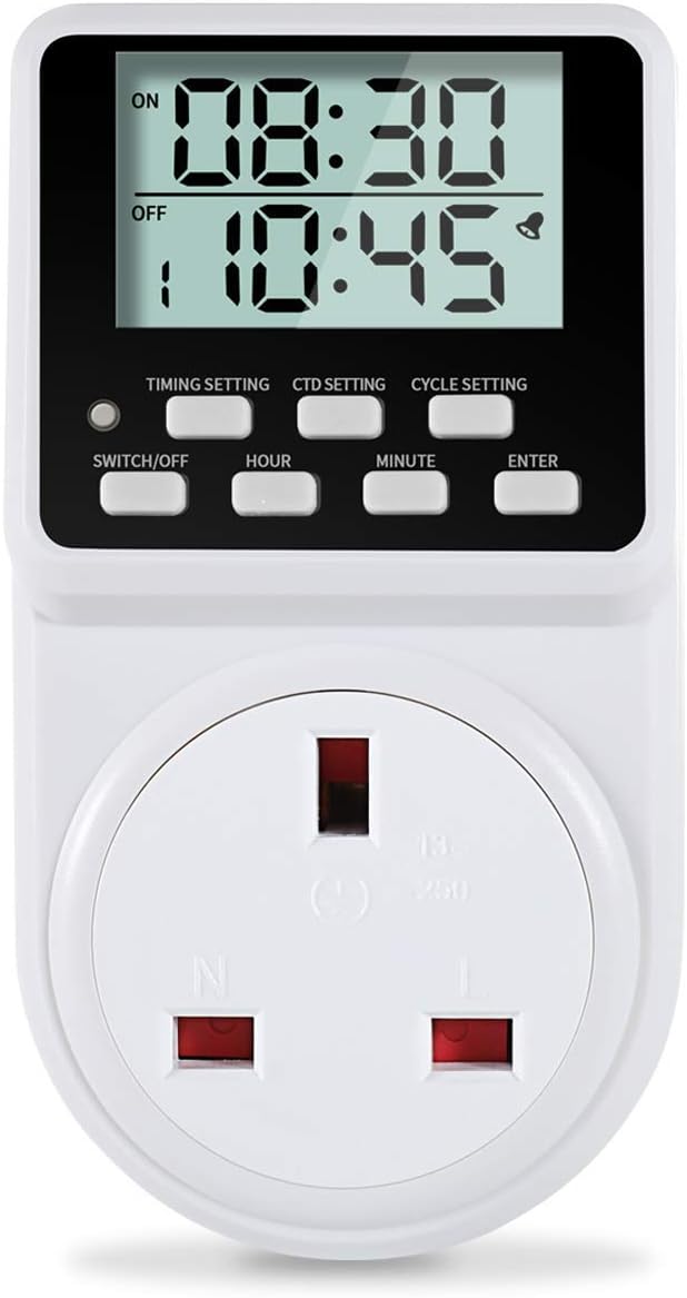 ORIDGET 24 Hour Digital Electric Timer Plug Socket UK with Countdown and On-Off...