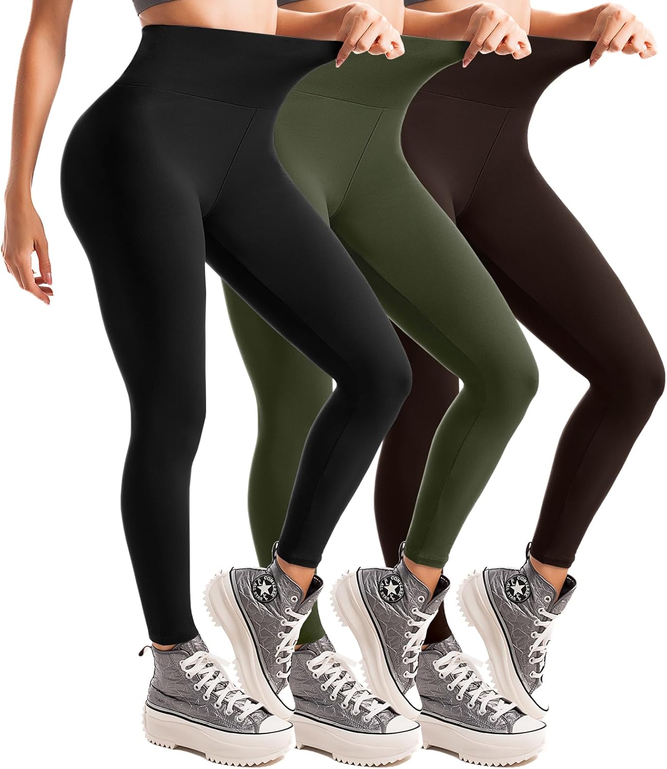 Leafigure 3 Pack Leggings, High-Quality Women's Leggings With Non See-Through Fa...