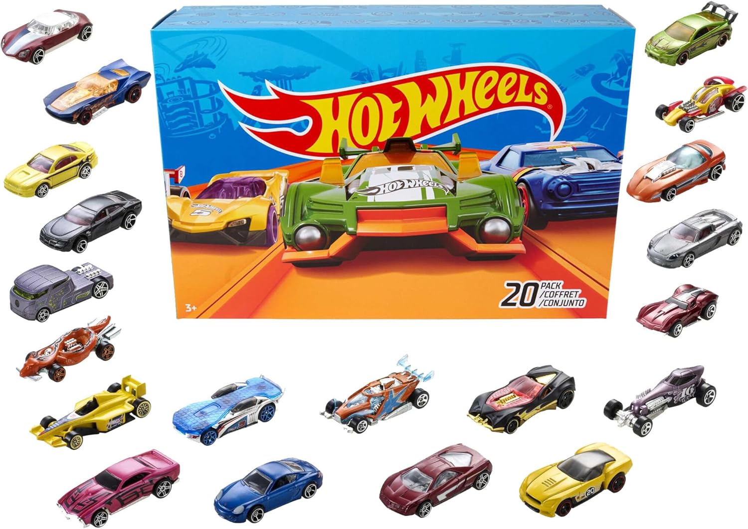 Hot Wheels Set of 20 Toy Cars, Assorted Styles, Toy Trucks and Cars in 1:64 Scal...