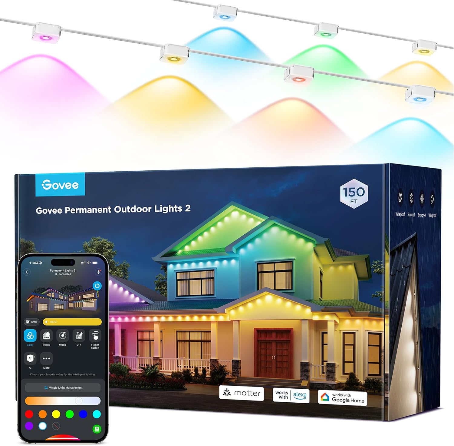 Govee Permanent Outdoor Lights 2, 150ft RGBIC Outdoor Lights with 108 LED Lights...