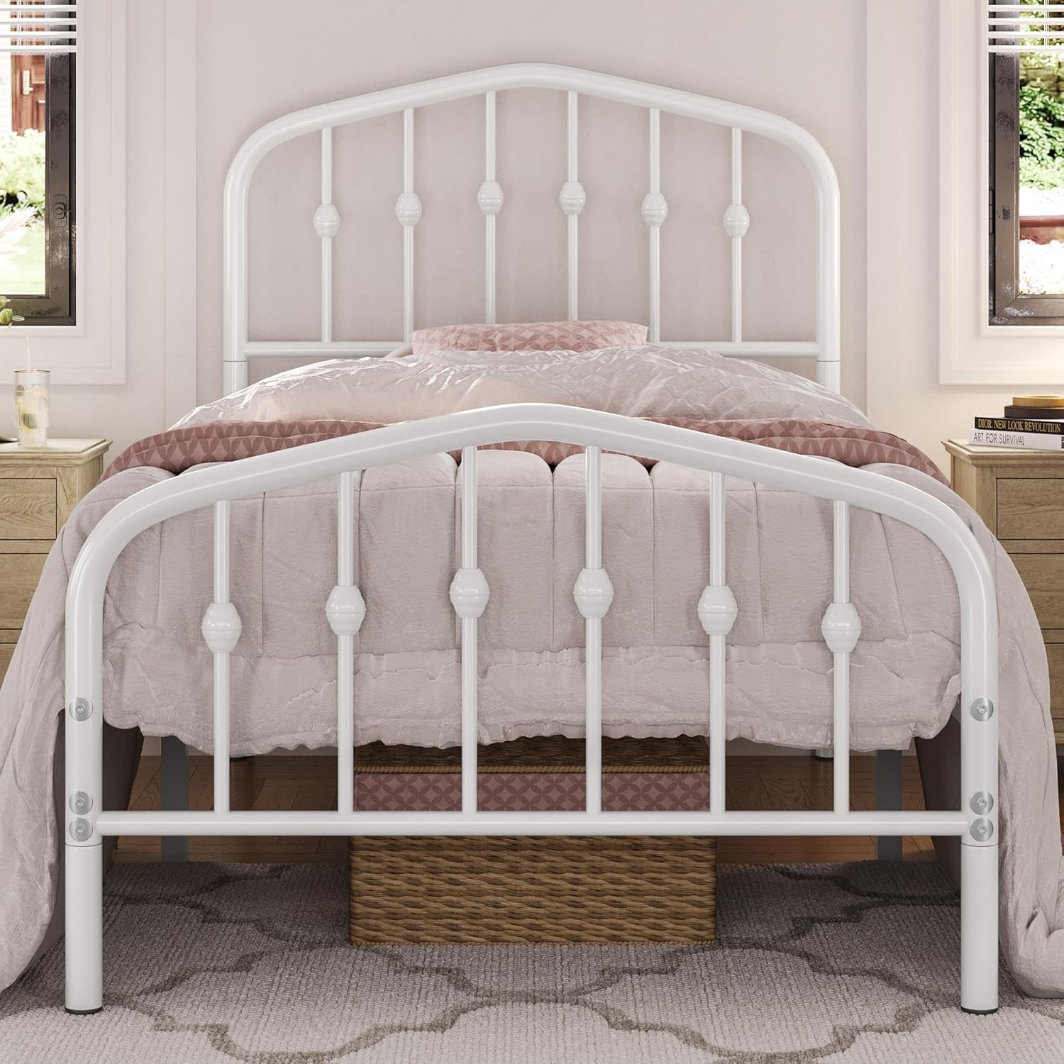 Yaheetech 3ft Single Bed Frame Slatted Metal Bed with Crown-inspired Design Head...