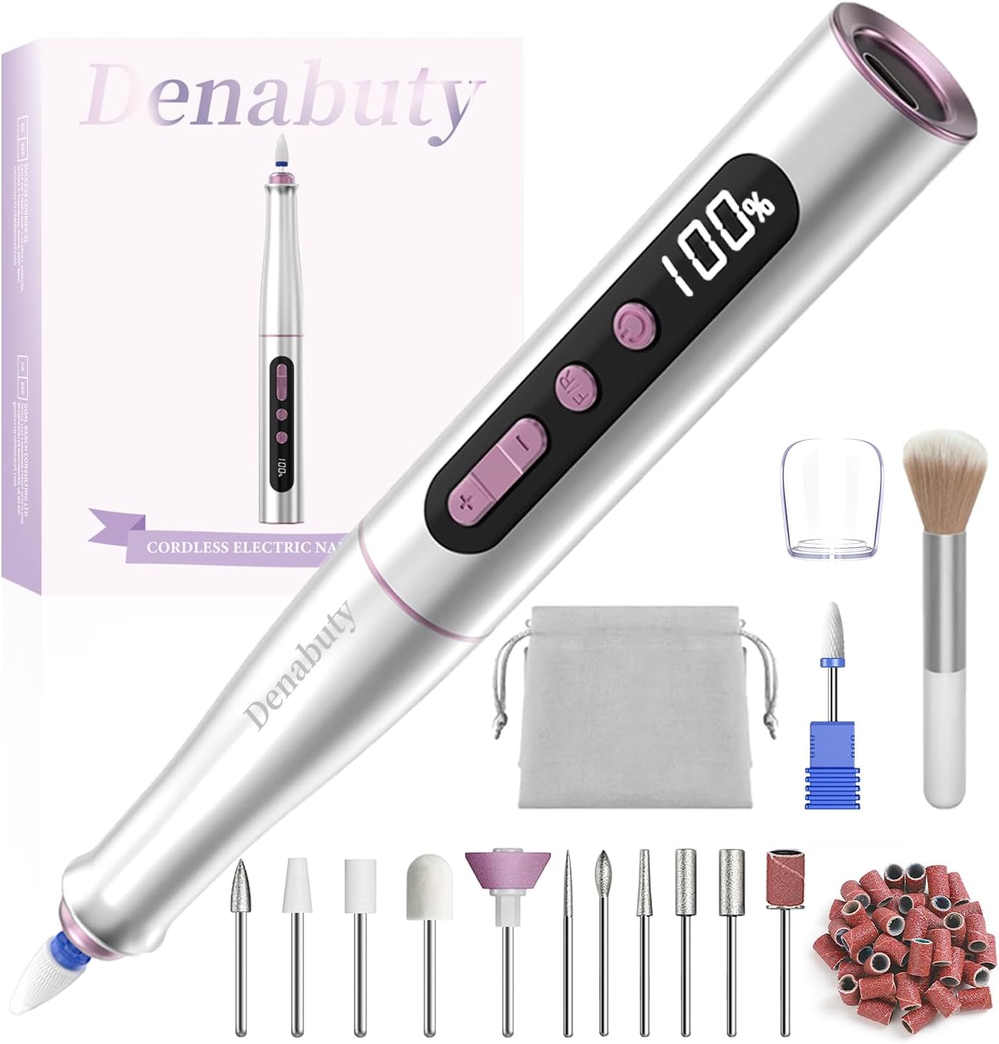 Denabuty Cordless Electric Nail Drill Machine, 13 in 1 Nail File Kit 35000RPM Pr...