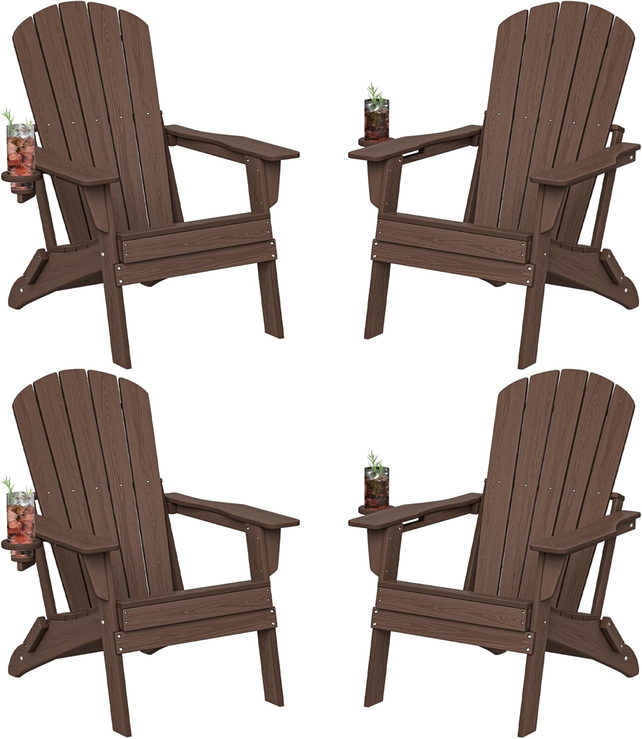 Plawdlik Folding Adirondack Chair Set of 4, Cup Holder，Wooden Textured ，Heavy...