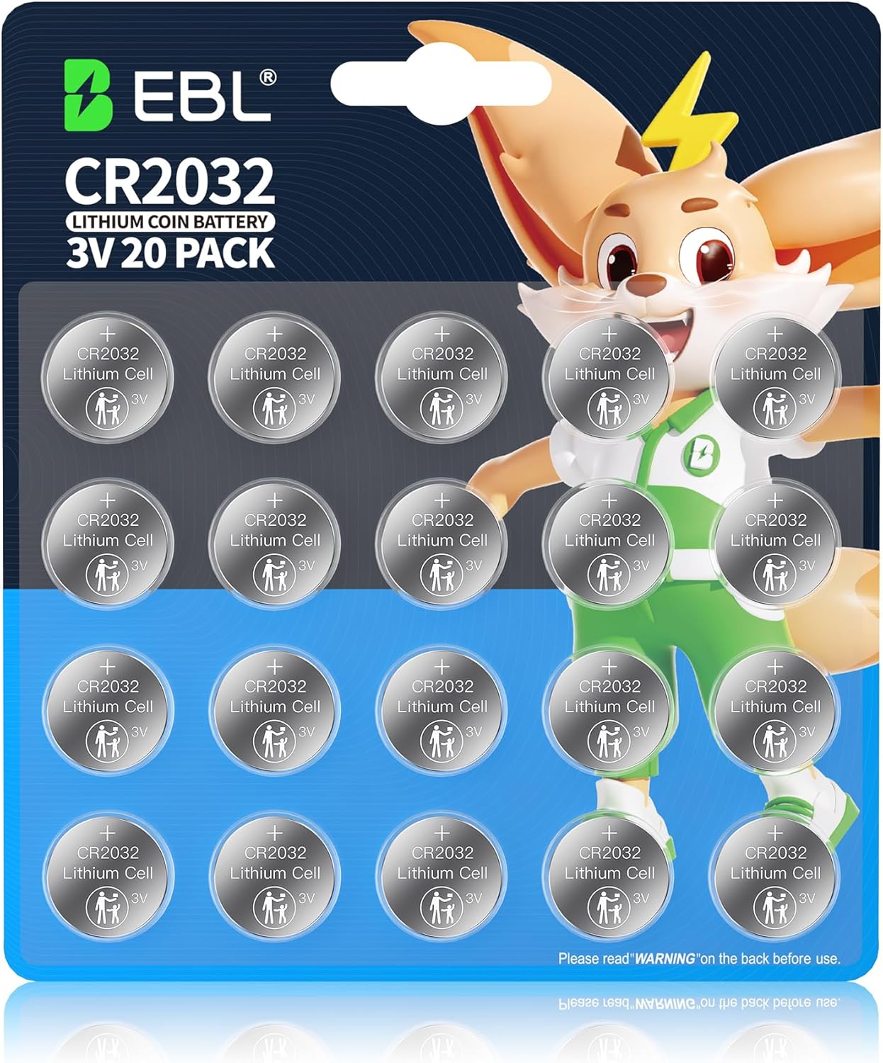 EBL CR2032 Lithium 3v Coin Battery - CR2032 Batteries 20 Pack, Child-Safe Packag...