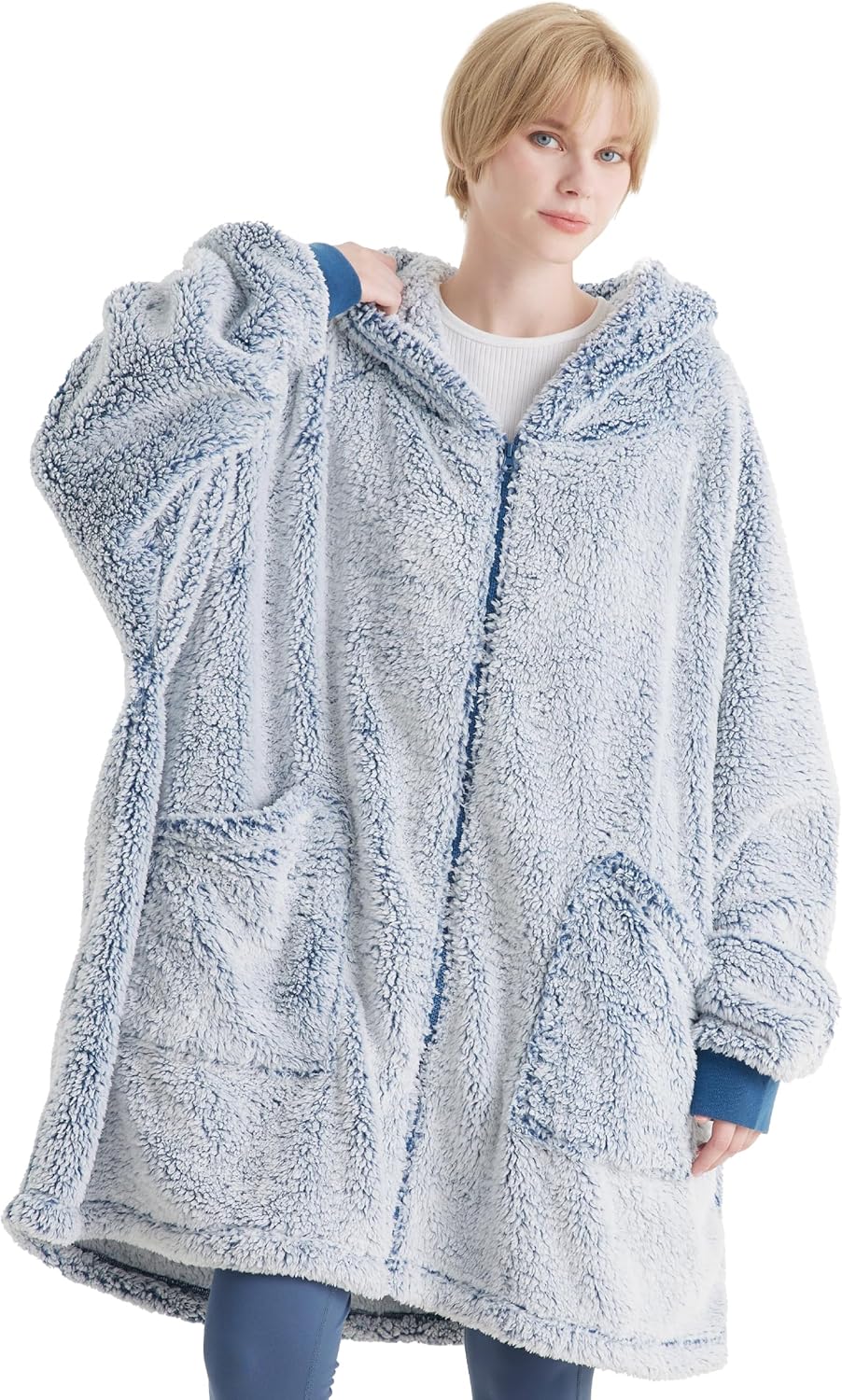 Bedsure Wearable Blanket Hoodie Zip Up - Sherpa Fleece Hoodie Blanket Oversized...
